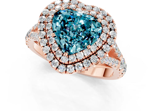 Rose gold Heart Cut Blue Topaz Pavé Split Shank Double Halo Engagement Ring_1