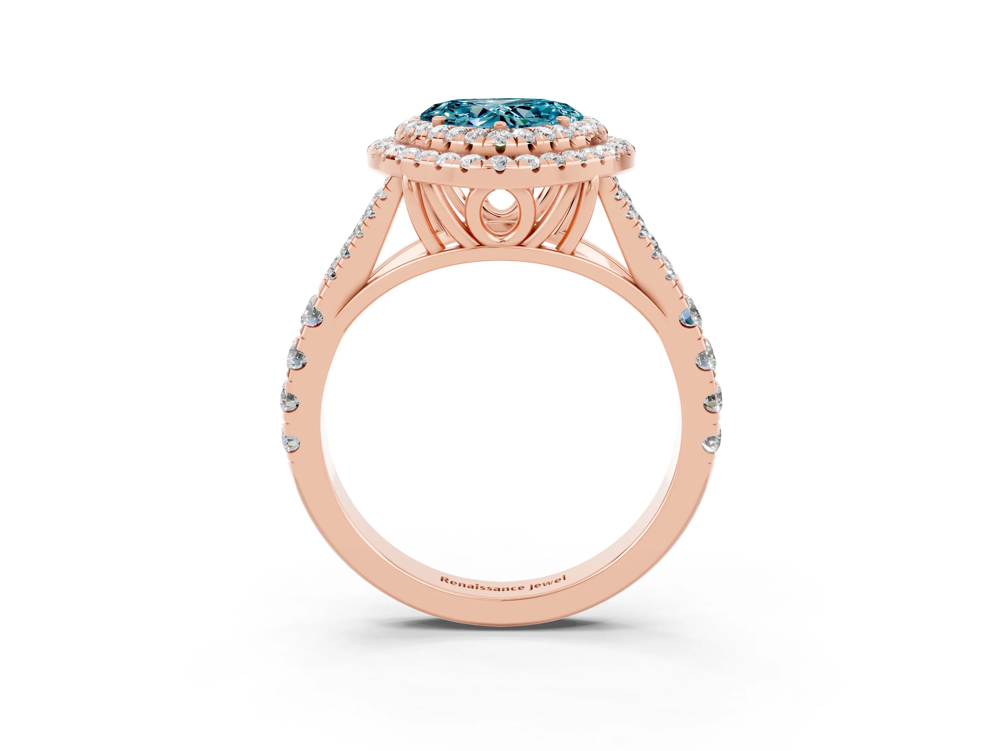 Rose gold Heart Cut Blue Topaz Pavé Split Shank Double Halo Engagement Ring_3