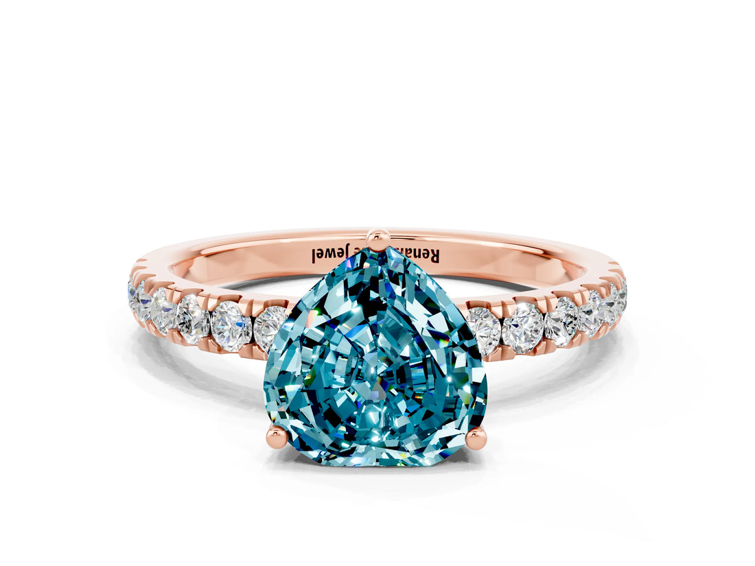 Rose gold Heart Cut Blue Topaz Pave Band Solitaire Ring with Four-Prong Setting_24
