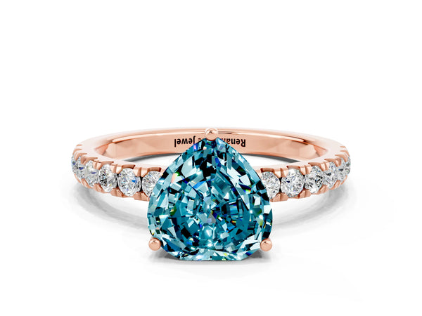 Rose gold Heart Cut Blue Topaz Pave Band Solitaire Ring with Round  and Prong Setting