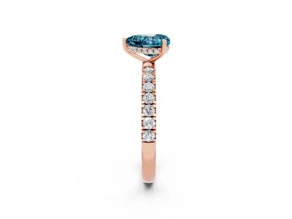Rose gold Heart Cut Blue Topaz Pave Band Solitaire Ring with Round  and Prong Setting