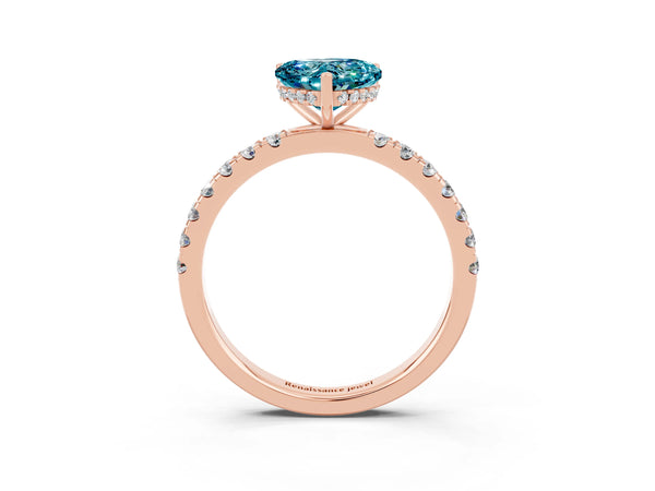 Rose gold Heart Cut Blue Topaz Pave Band Solitaire Ring with Round  and Prong Setting