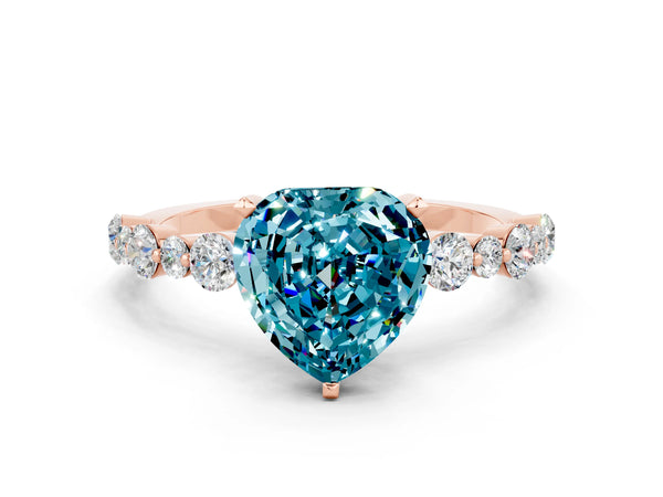 Rose gold Heart Cut Blue Topaz Prong Set Engagement Ring with Pavé Band
