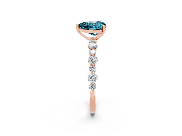 Rose gold Heart Cut Blue Topaz Prong Set Engagement Ring with Pavé Band