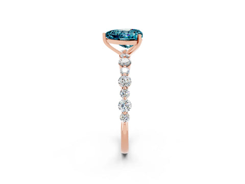 Rose gold Heart Cut Blue Topaz Prong Set Engagement Ring with Pavé Band_2