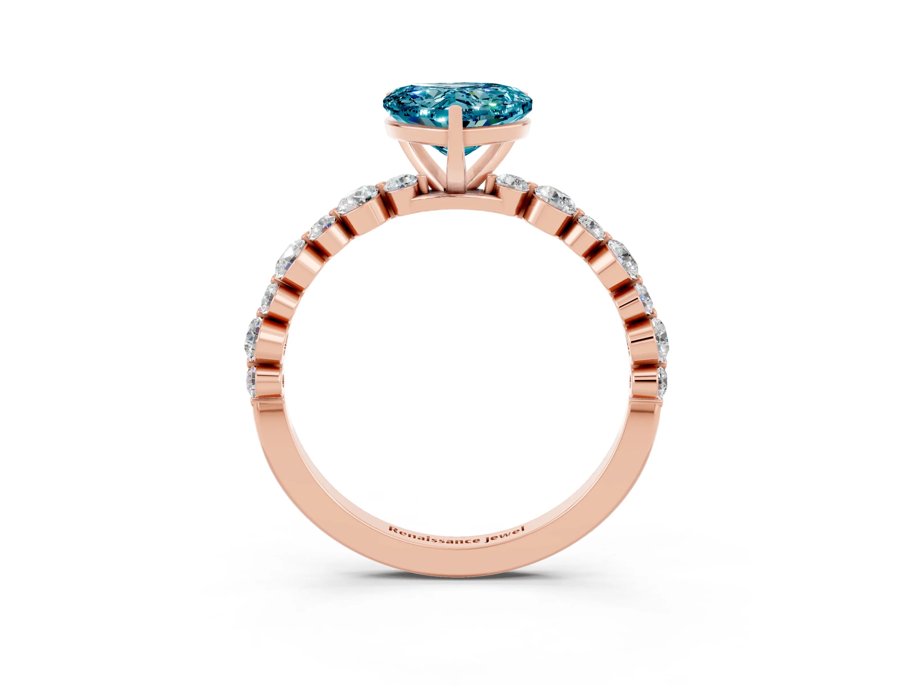 Rose gold Heart Cut Blue Topaz Prong Set Engagement Ring with Pavé Band_3