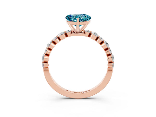 Rose gold Heart Cut Blue Topaz Prong Set Engagement Ring with Pavé Band