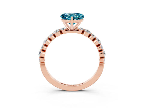 Rose gold Heart Cut Blue Topaz Prong Set Engagement Ring with Pavé Band_3