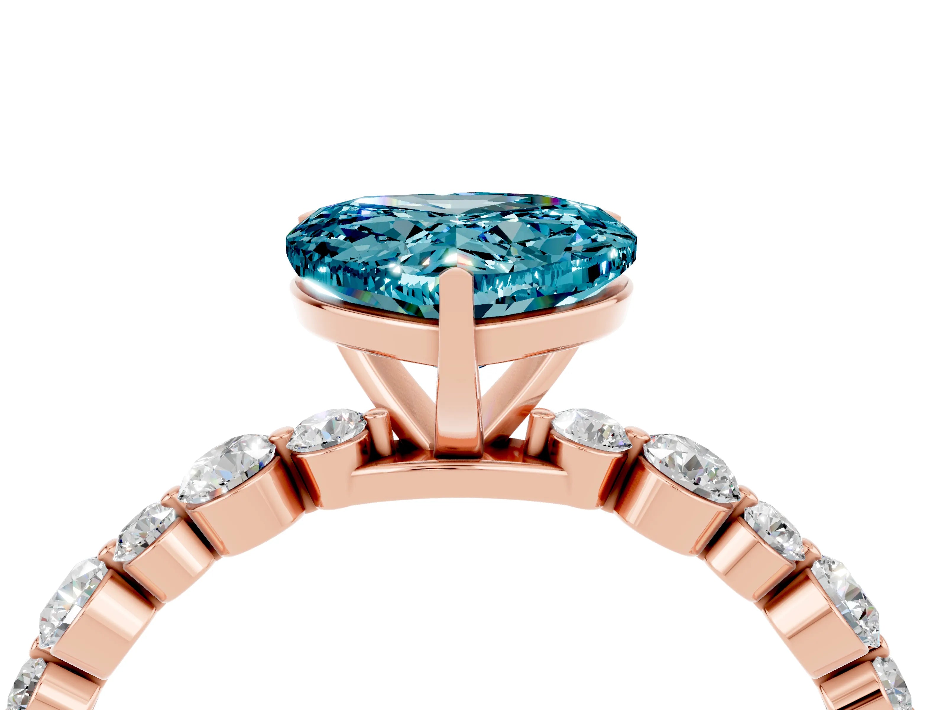 Rose gold Heart Cut Blue Topaz Prong Set Engagement Ring with Pavé Band_4