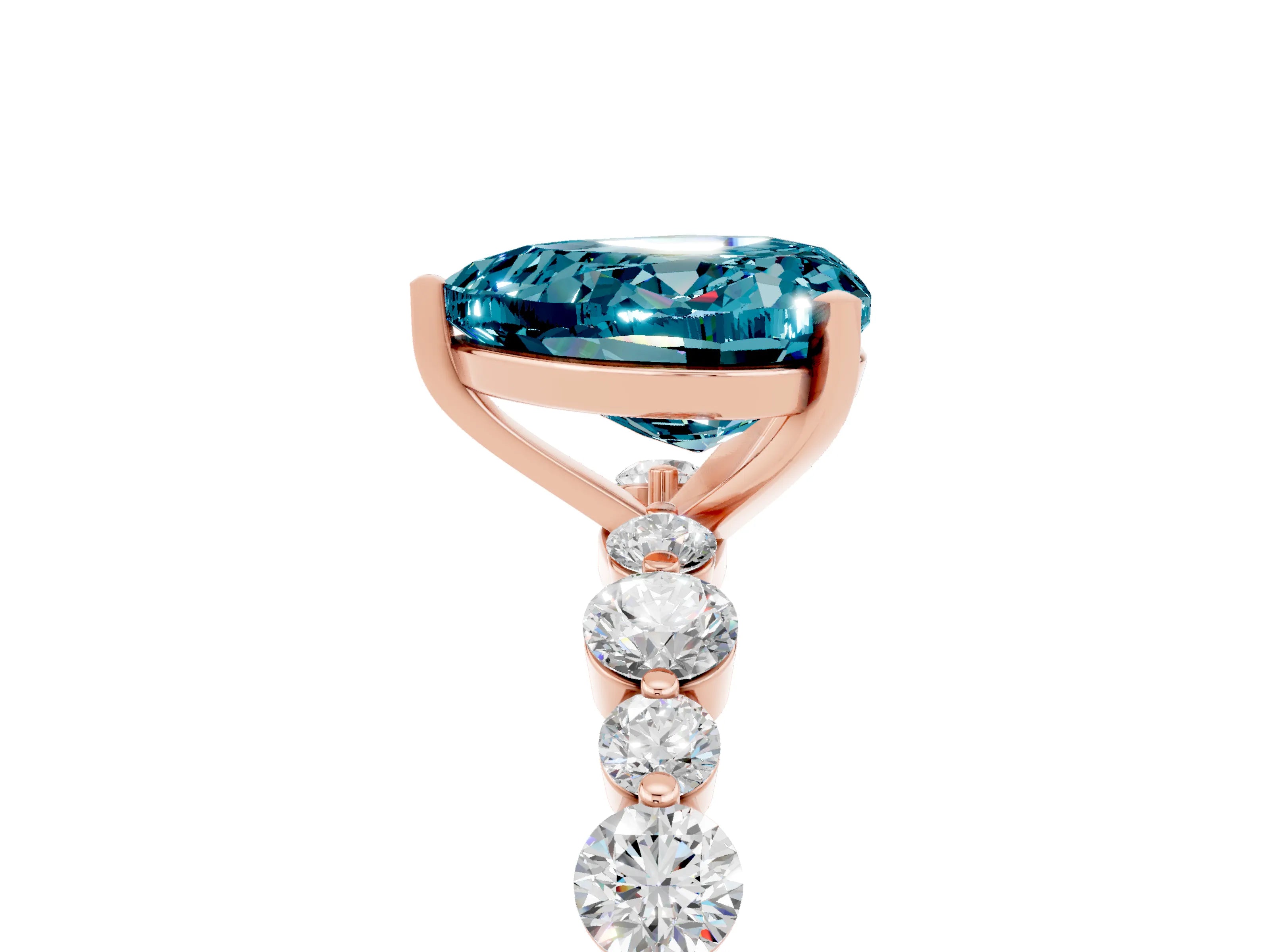 Rose gold Heart Cut Blue Topaz Prong Set Engagement Ring with Pavé Band_5