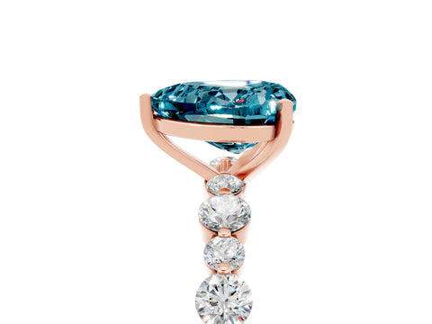 Rose gold Heart Cut Blue Topaz Prong Set Engagement Ring with Pavé Band_5