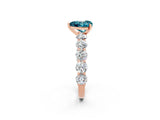 Rose gold Heart Cut Blue Topaz Prong Setting with Side Stones on a Pave Band_2