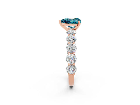 Rose gold Heart Cut Blue Topaz Prong Setting with Side Stones on a Pave Band_2