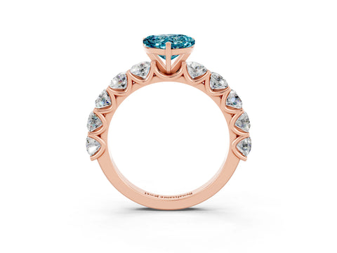 Rose gold Heart Cut Blue Topaz Prong Setting with Side Stones on a Pave Band_3