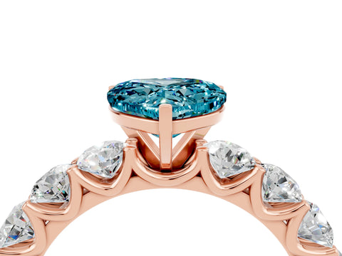 Rose gold Heart Cut Blue Topaz Prong Setting with Side Stones on a Pave Band_4