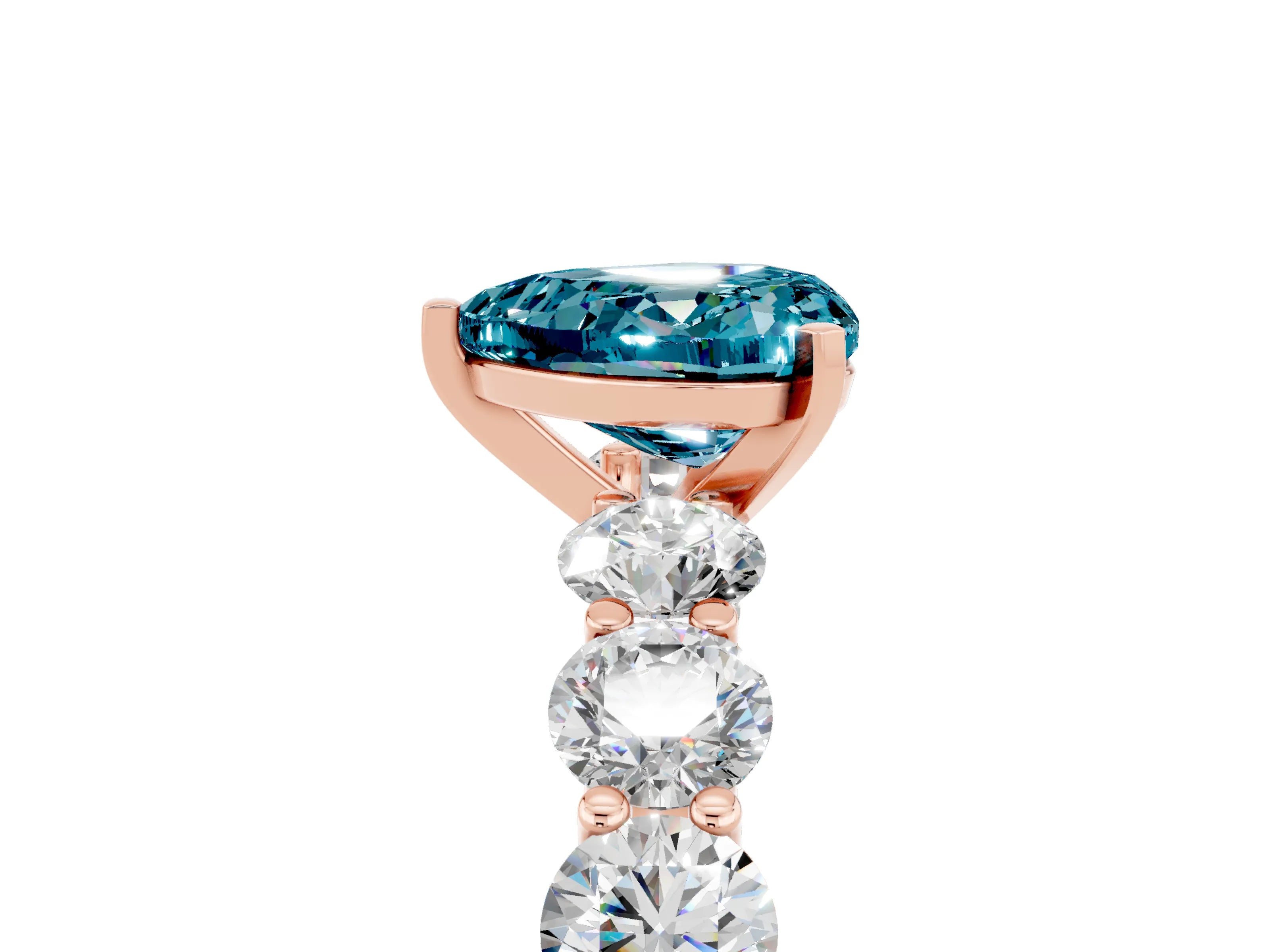Rose gold Heart Cut Blue Topaz Prong Setting with Side Stones on a Pave Band_5