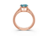Rose gold Heart Cut Blue Topaz Ring with Milgrain Pavé Band and Four-Prong Setting_15