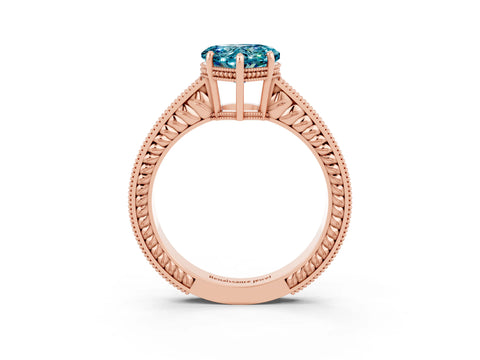 Rose gold Heart Cut Blue Topaz Ring with Milgrain Pavé Band and Four-Prong Setting_15