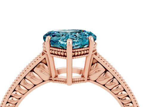 Rose gold Heart Cut Blue Topaz Ring with Milgrain Pavé Band and Four-Prong Setting_16