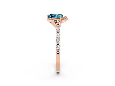 Rose gold Heart Cut Blue Topaz Ring with Pavé Band and Floral Prong Setting_2