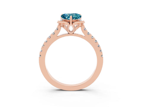 Rose gold Heart Cut Blue Topaz Ring with Pavé Band and Floral Prong Setting_3