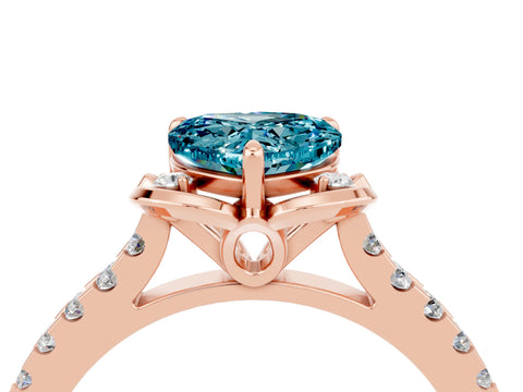 Rose gold Heart Cut Blue Topaz Ring with Pavé Band and Floral Prong Setting_4