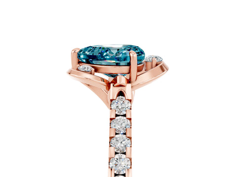 Rose gold Heart Cut Blue Topaz Ring with Pavé Band and Floral Prong Setting_5