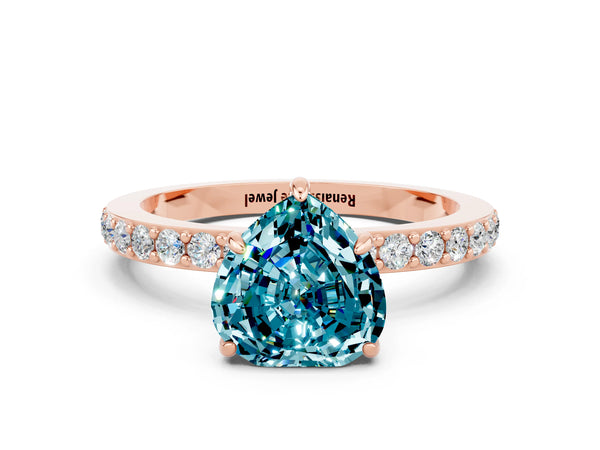 Rose gold Heart Cut Blue Topaz Pavé Engagement Ring with Round  Accents and Prong Setting