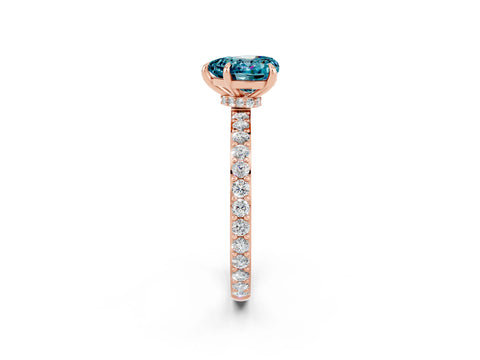 Rose gold Heart Cut Blue Topaz Ring with Pavé Band and Four-Prong Setting_2