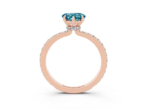 Rose gold Heart Cut Blue Topaz Pavé Engagement Ring with Round  Accents and Prong Setting