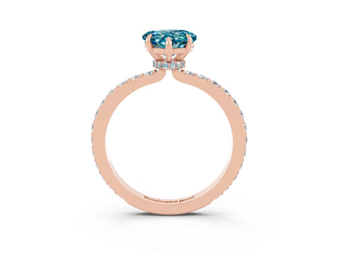 Rose gold Heart Cut Blue Topaz Ring with Pavé Band and Four-Prong Setting_3