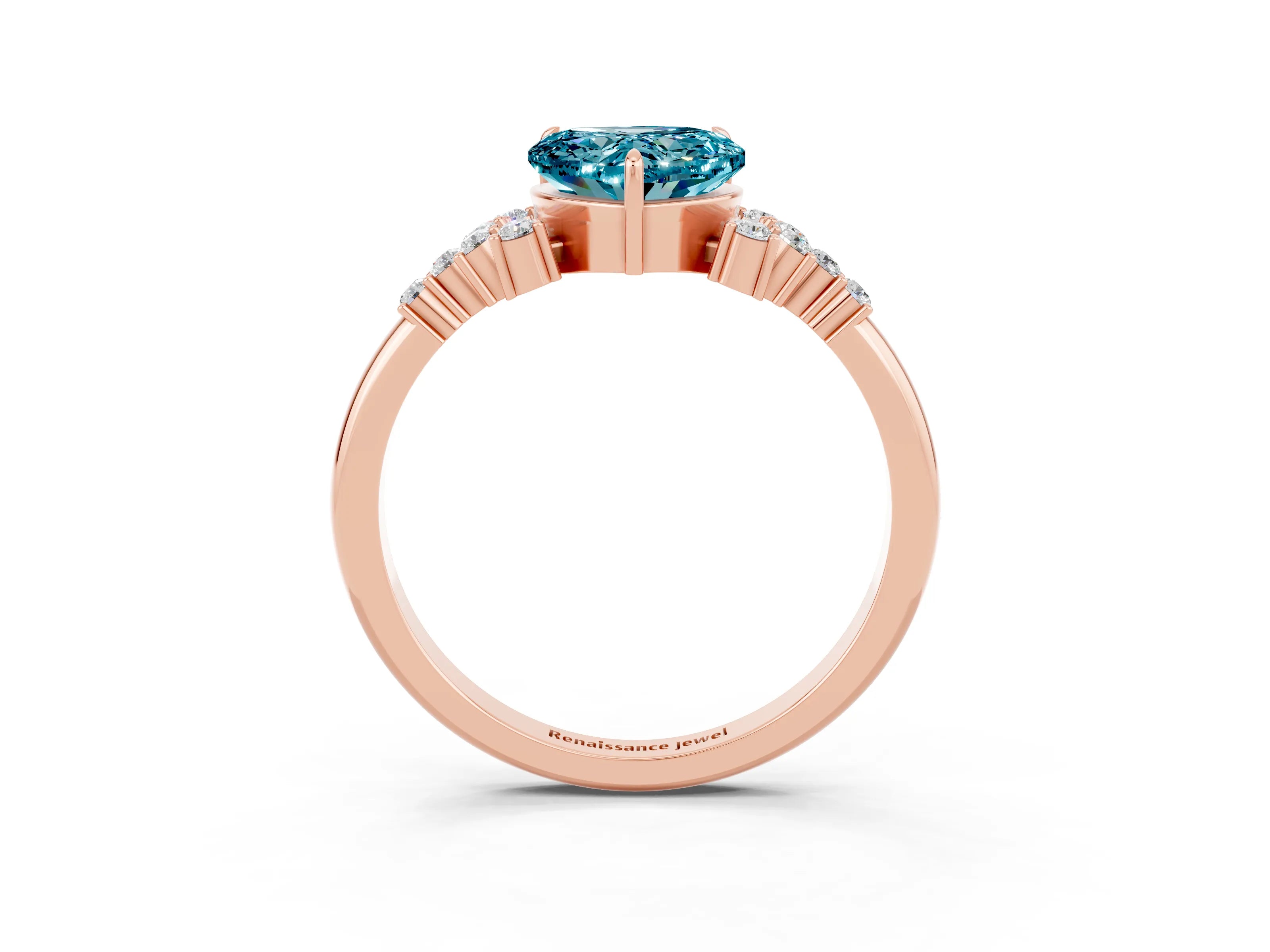 Rose gold Heart Cut Blue Topaz Ring with Side Stones and Four-Prong Setting_39