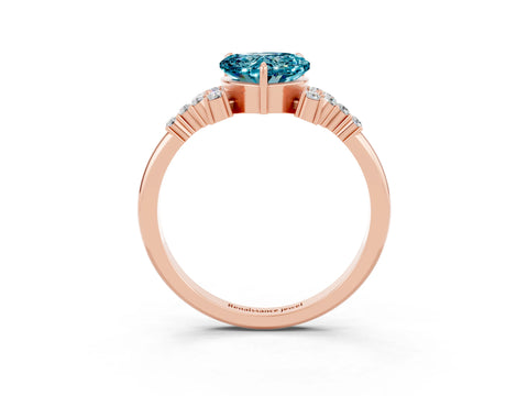 Rose gold Heart Cut Blue Topaz Ring with Side Stones and Four-Prong Setting_39