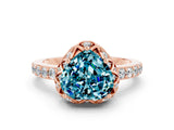 Rose gold Heart Cut Blue Topaz Scalloped Halo Engagement Ring with Round Shared Prong Band_24