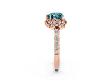 Rose gold Heart Cut Blue Topaz Scalloped Halo Engagement Ring with Round Shared Prong Band_26