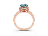 Rose gold Heart Cut Blue Topaz Scalloped Halo Engagement Ring with Round Shared Prong Band_27