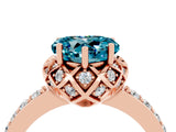 Rose gold Heart Cut Blue Topaz Scalloped Halo Engagement Ring with Round Shared Prong Band_28