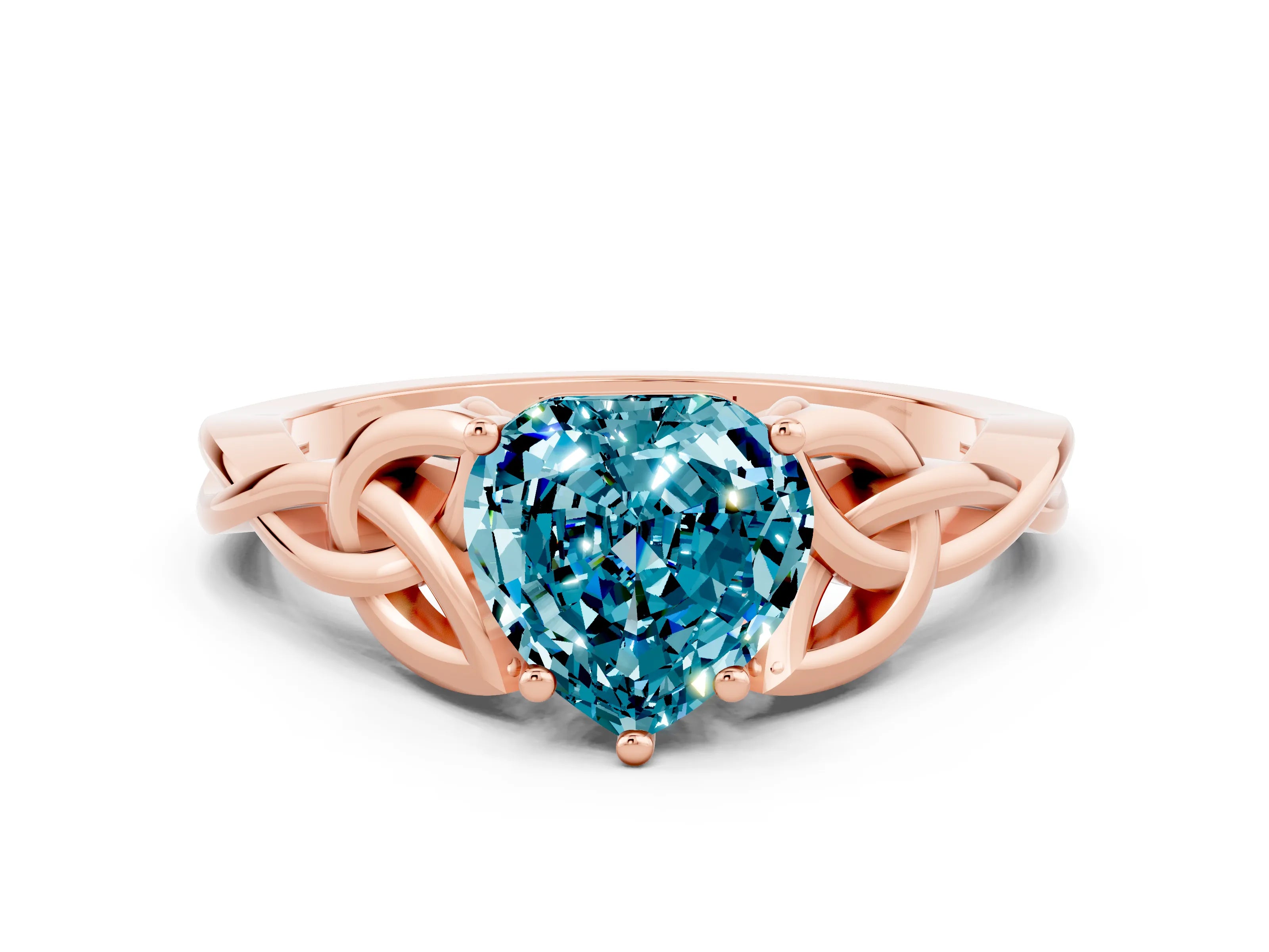 Rose gold Heart Cut Blue Topaz Solitaire Celtic Knot Ring with Four-Prong Setting_12