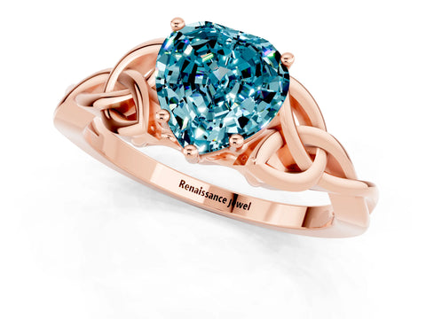 Rose gold Heart Cut Blue Topaz Solitaire Celtic Knot Ring with Four-Prong Setting_13
