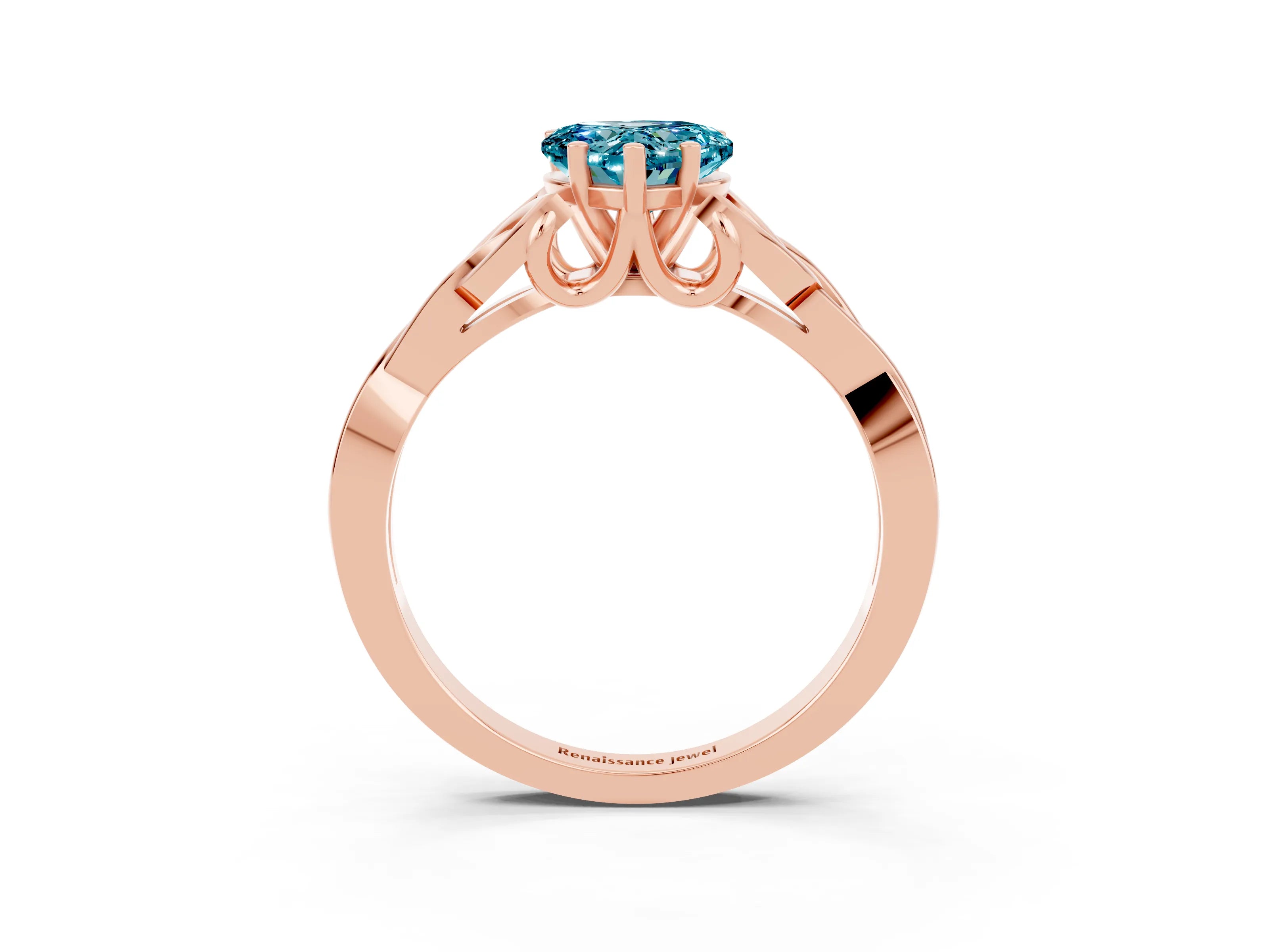 Rose gold Heart Cut Blue Topaz Solitaire Celtic Knot Ring with Four-Prong Setting_15