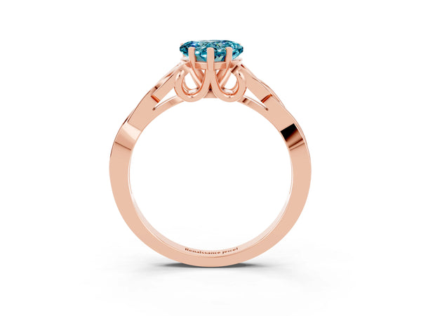 Rose gold Heart Cut Blue Topaz Solitaire Celtic Knot Ring with Four-Prong Setting