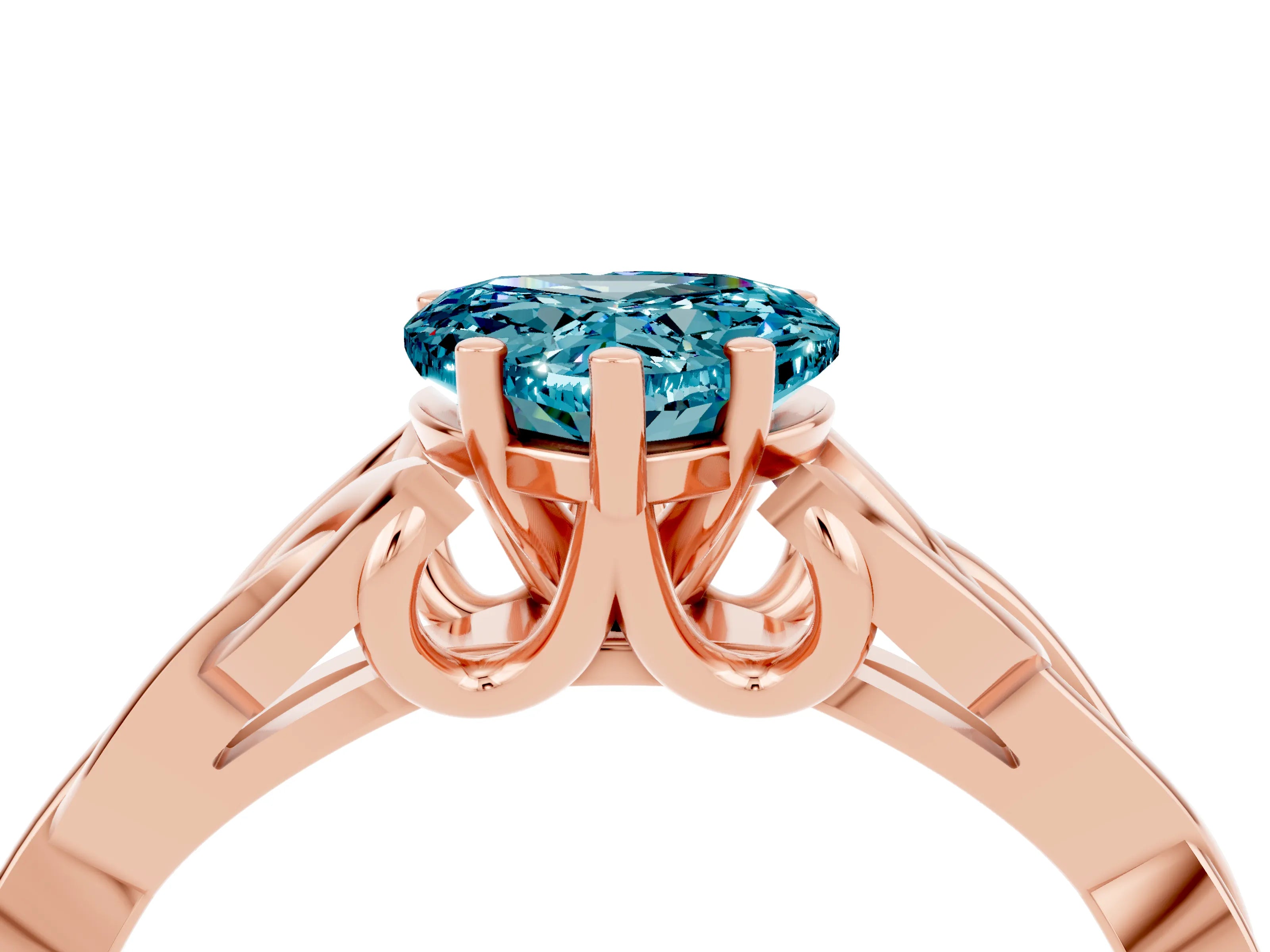 Rose gold Heart Cut Blue Topaz Solitaire Celtic Knot Ring with Four-Prong Setting_16