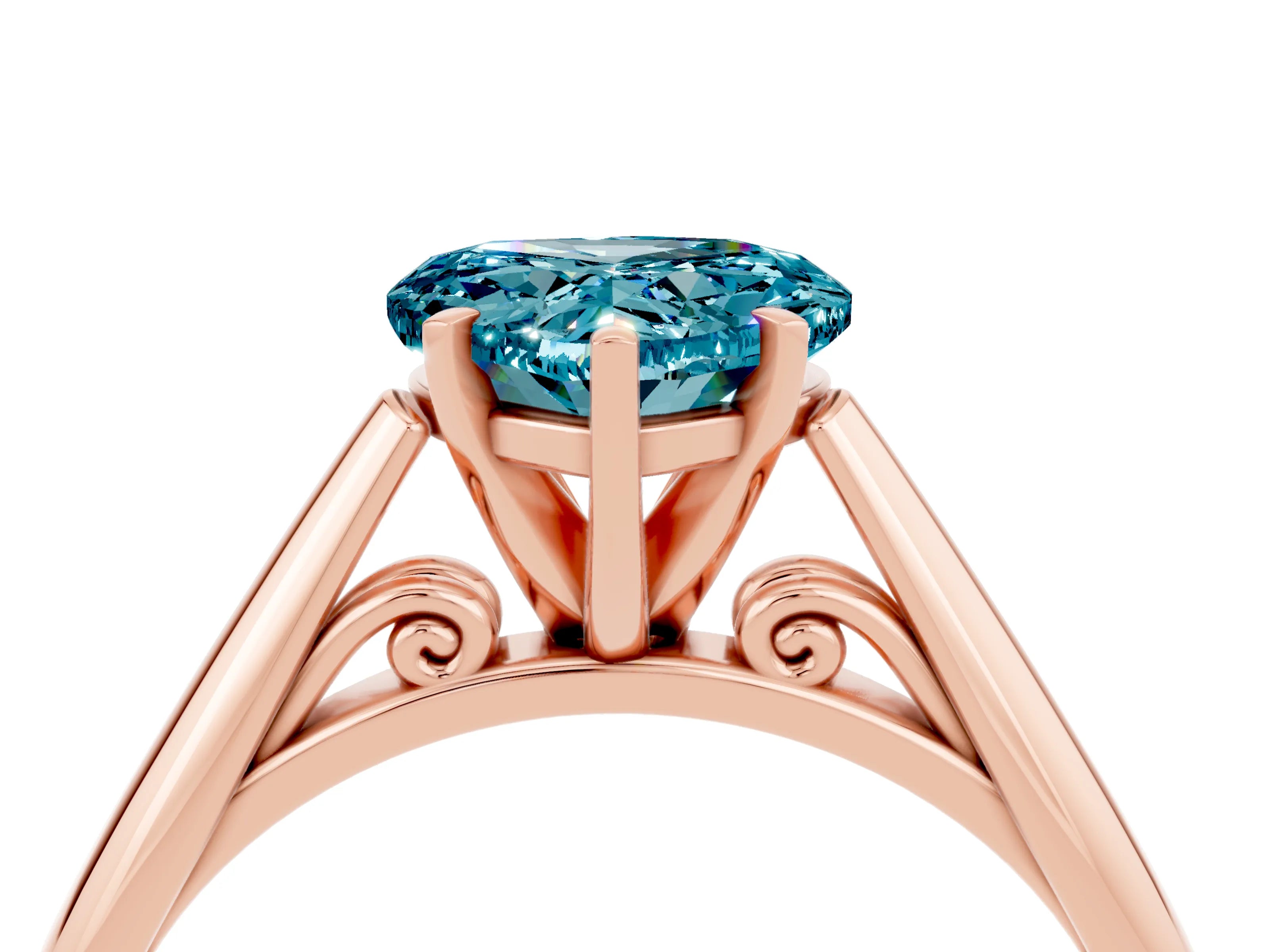 Rose gold Heart Cut Blue Topaz Solitaire Engagement Ring with Cathedral Setting and Four-Prong Mount_16