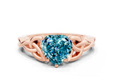 Rose gold Heart Cut Blue Topaz Solitaire Engagement Ring with Celtic Knot Band and Four-Prong Setting