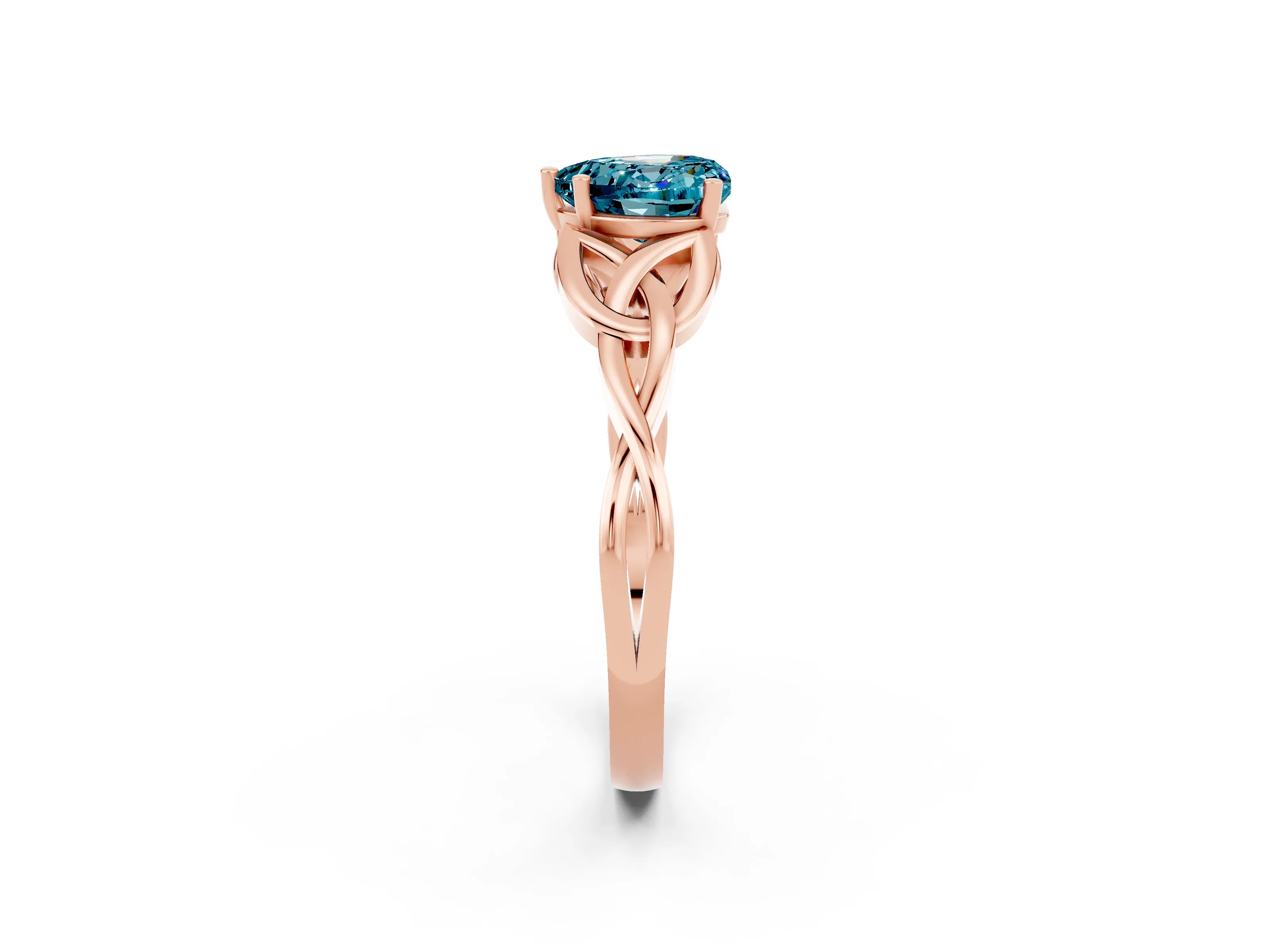 Rose gold Heart Cut Blue Topaz Solitaire Engagement Ring with Celtic Knot Band and Four-Prong Setting_2