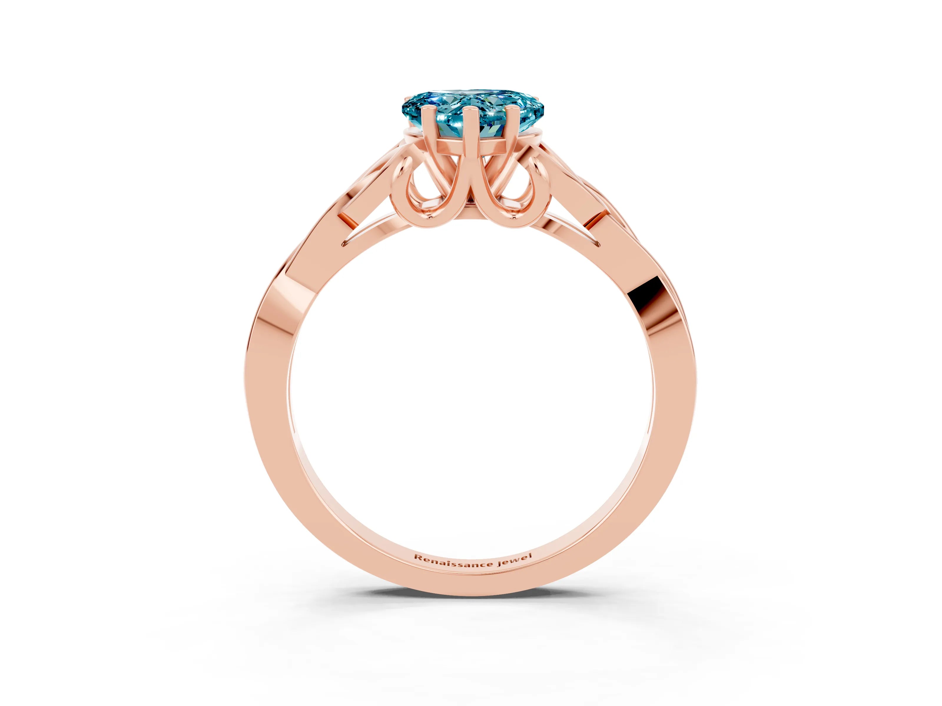 Rose gold Heart Cut Blue Topaz Solitaire Engagement Ring with Celtic Knot Band and Four-Prong Setting_3