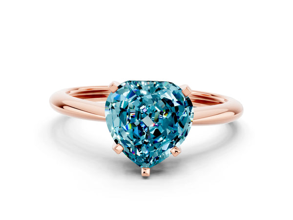 Rose gold Heart Cut Blue Topaz Solitaire Engagement Ring with Classic Band and Four-Prong Setting