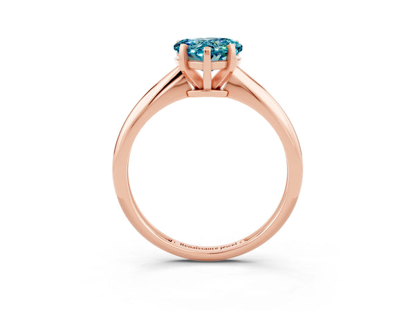 Rose gold Heart Cut Blue Topaz Solitaire Engagement Ring with Classic Band and Four-Prong Setting