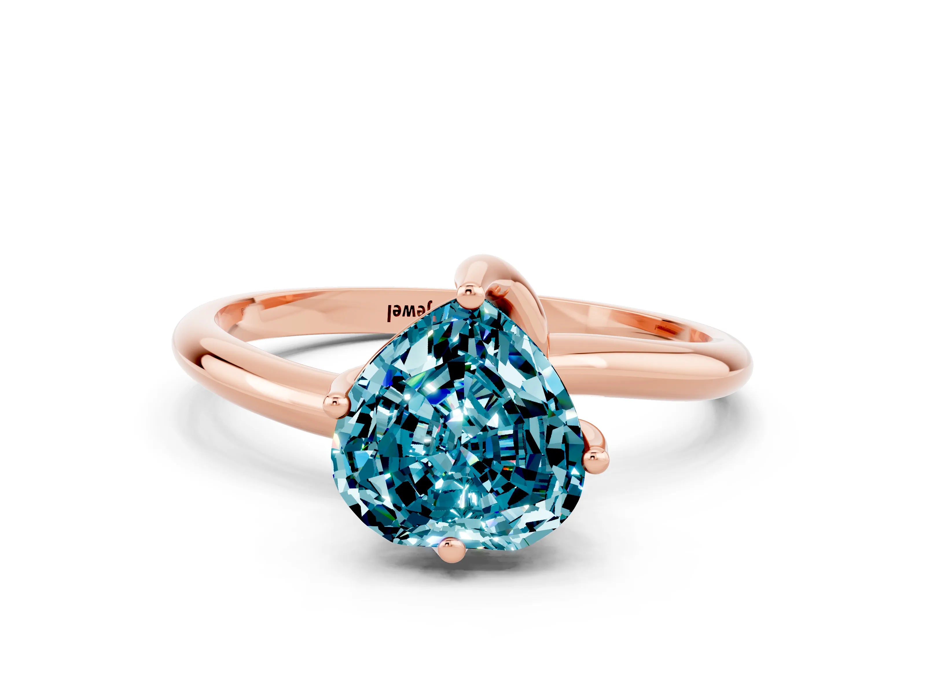 Rose gold Heart Cut Blue Topaz Solitaire Engagement Ring with Four-Prong Setting and Classic Band_12