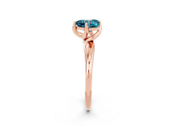 Rose gold Heart Cut Blue Topaz Solitaire Engagement Ring with Four-Prong Setting and Classic Band
